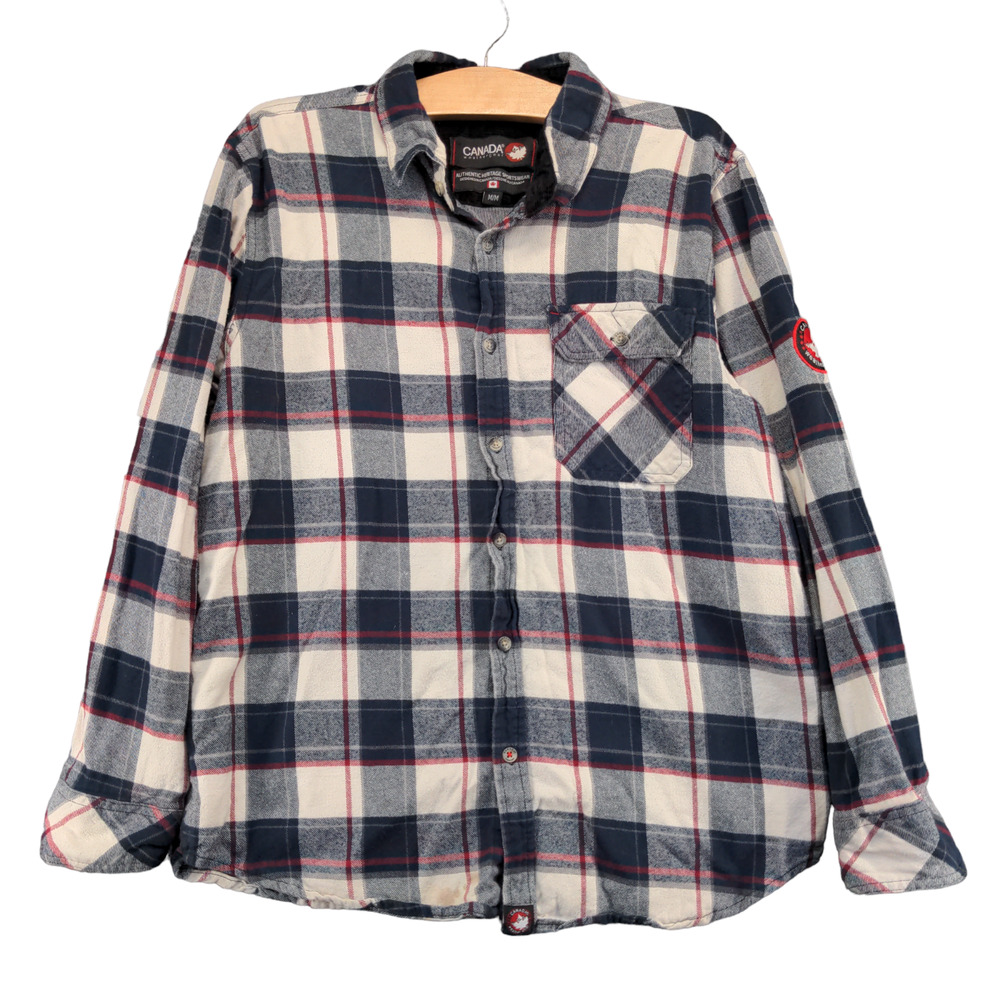 Canada Weathergear Men's Button Up Shirt Blue Plaid Medium Long Sleeve Cotton